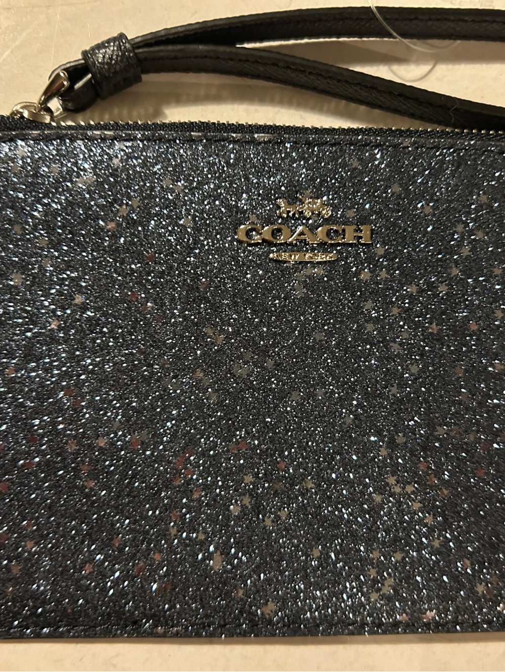Coach Glitter Zip Wristlet in Sparkling Blue and silver